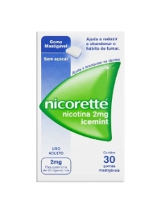 Nicorette 2mg, caixa com 30 gomas mastigáveis, sabor icemint